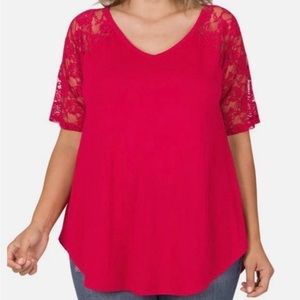 ZENANA Lace Detail Short Sleeve V-neck Top